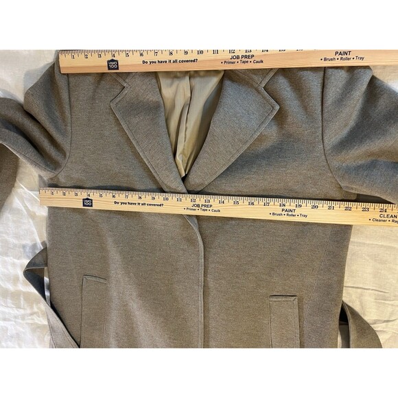 Uniqlo U Chester Beige Belted Stretch Jersey Duster Long Coat Size L Minimalist - Picture 14 of 16